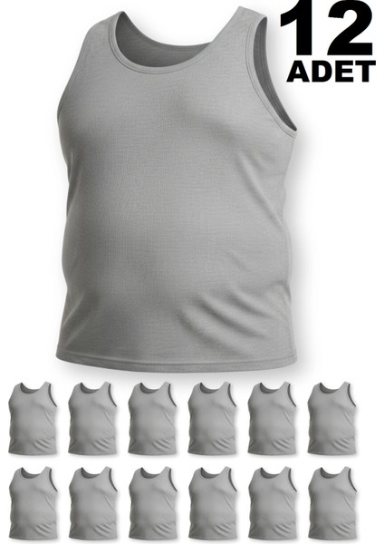 Büyük Beden Pamuklu Erkek Atleti 12'li Paket - Gri modelleri