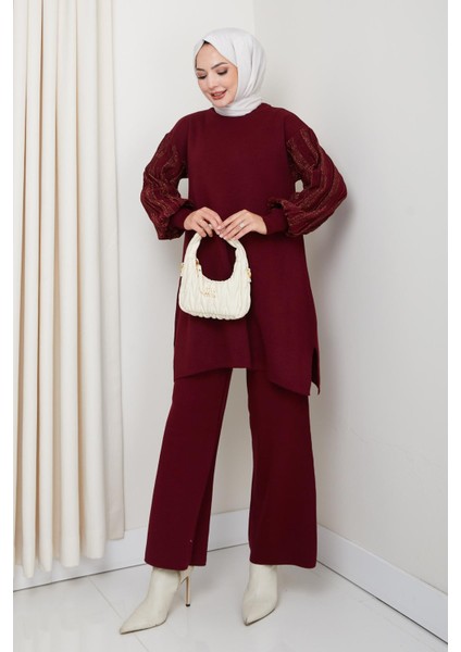 Balon Kollu Simli Triko Tunik Pantolon Takım fiyatları