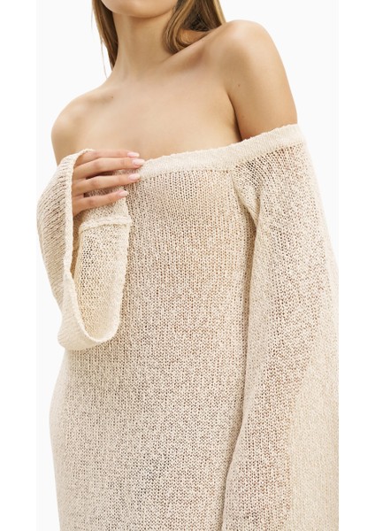 Crochet Örgülü Omzu Açık Kadın Maxi Elbise