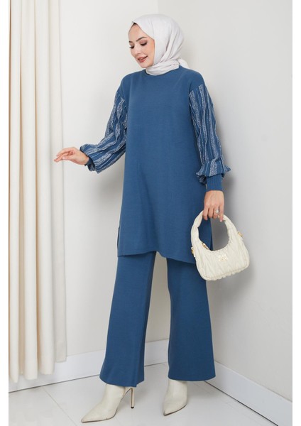 Balon Kollu Simli Triko Tunik Pantolon Takım fiyatları