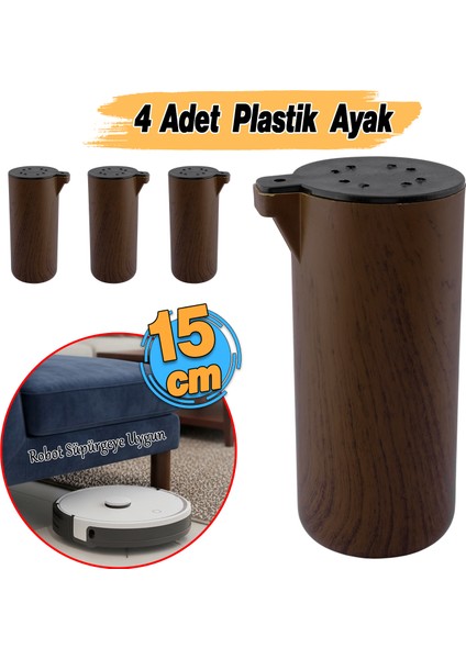 (4 Adet) Plastik Terra Kubik Kestane Kahvesi 15 cm Mobilya Kanepe Koltuk Baza Yükseltme Ayak Ayağı