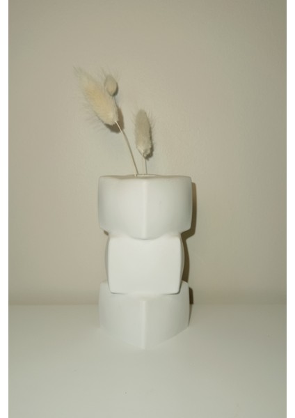 Katmanlı Küp Form Heykelsi Vazo (12 Cm) | Taş Tozu Mini Dekoratif Obje (Beyaz ) fiyatları