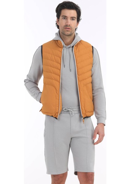 Turuncu Regular Fit Dik Yaka Casual Dokuma Spor Yelek