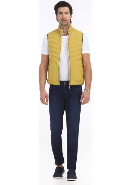 Sarı Regular Fit Dik Yaka Casual Dokuma Spor Yelek