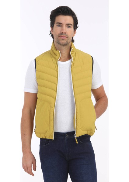Sarı Regular Fit Dik Yaka Casual Dokuma Spor Yelek