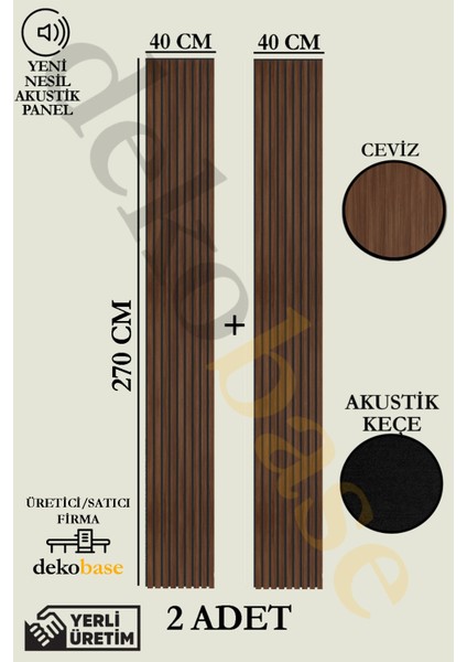 Ceviz (2 Adet) 40x270 cm Yeni Nesil Akustik Ahşap Duvar Paneli