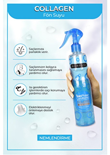 Collagen Kuru Saçlar İçin Fön Suyu Mavi Su 400 ml Nemlendirici Etkiyle modelleri