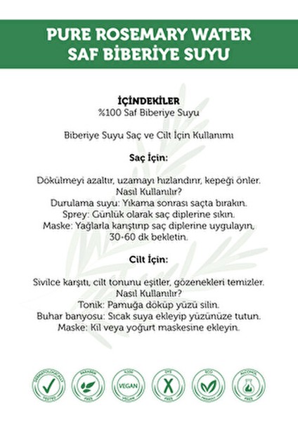 Pure Rosemary Water -Saf Biberiye Suyu