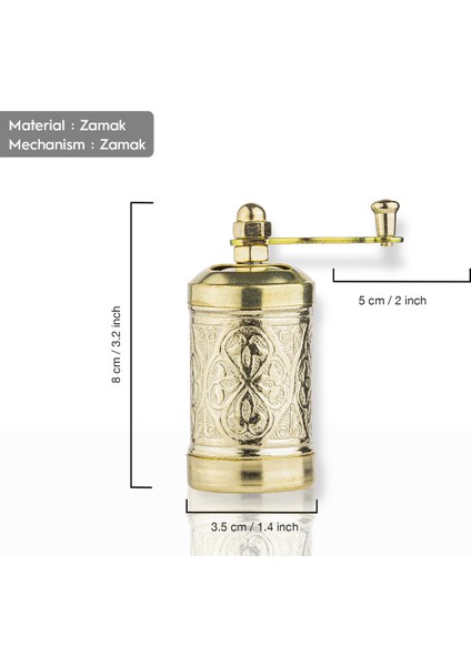 Glıos Sarı Zamak Karabiber El Değirmeni Öğütücü Grinder 8 cm fiyatları
