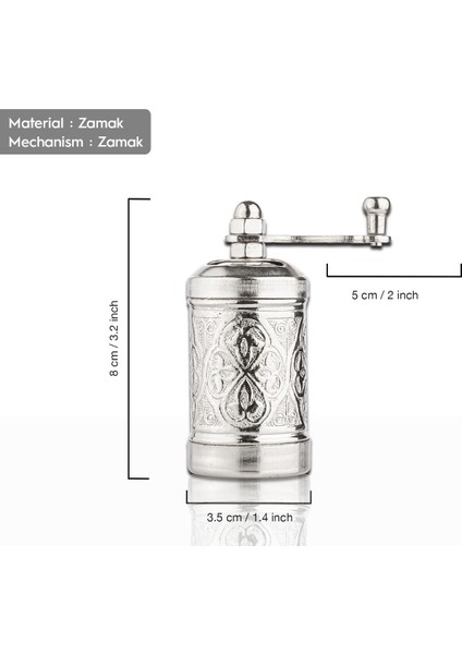 Glıos Nikel Zamak Karabiber El Değirmeni Öğütücü Grinder 8 cm fiyatları