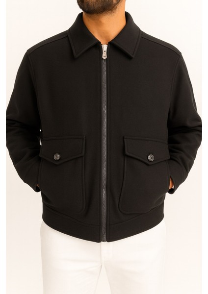 Erkek Oversize Kaşe Mont Siyah – Kalın Kumaş Şık Kışlık Mont fiyatları