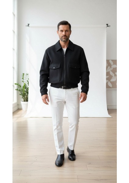 Erkek Oversize Kaşe Mont Siyah – Kalın Kumaş Şık Kışlık Mont indirimleri