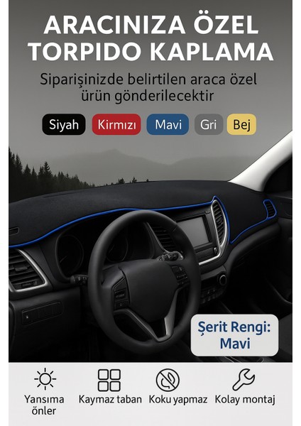 Hyundai Elantra 2011-2017 - 3D Torpido Koruma Kılıfı - Ön Göğüs Kaplama - Mavi Şerit Trobus Elantra