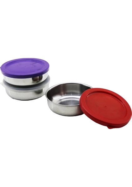 12CM Çelik Saklama Kabı Renkli - Şeffaf Plastik Kapak (5148)