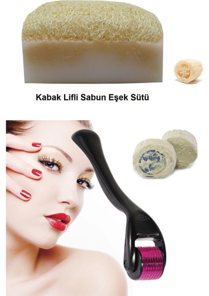 3'lü Kabak Lifli Eşek Sütlü Peeling Cilt Bakım Yenileme Titanyum Dermaroller Leke,Akne Ruşur Taşı