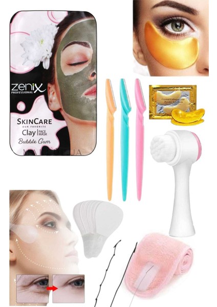 6'lı Set Kaş Yüz Göz Gerdirme Yoğa Lastiği Çift Taralı Yüz Temizleme Fırçası