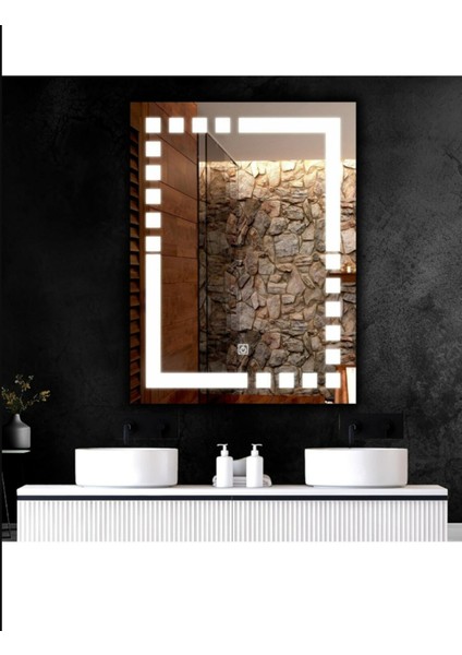 80X60 cm Beyaz LED Dekoratif Banyo Aynası