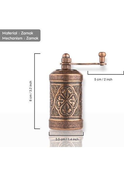 Glıos Bakır Zamak Karabiber El Değirmeni Öğütücü Grinder 8 cm fırsatları