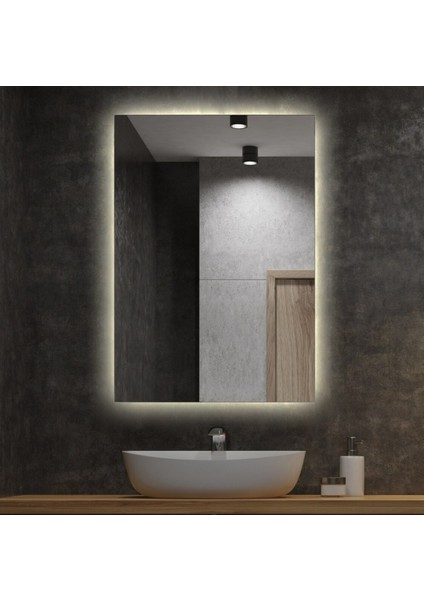 70X45 cm Beyaz LED Dekoratif Banyo Aynası modelleri
