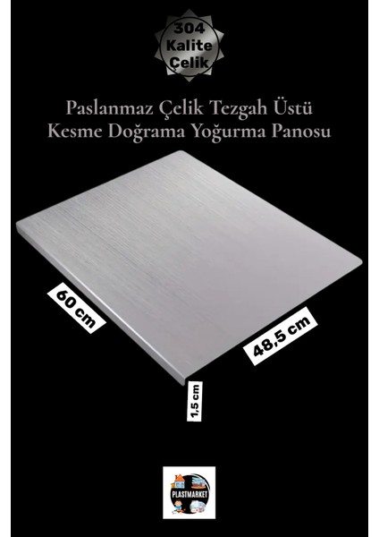 Paslanmaz Çelik Tezgah Üstü Kesme Doğrama Yoğurma Tahtası - L Kenar - Xl Ekstra Büyük Boy