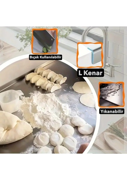 Paslanmaz Çelik Tezgah Üstü Kesme Doğrama Yoğurma Tahtası - L Kenar - Xl Ekstra Büyük Boy