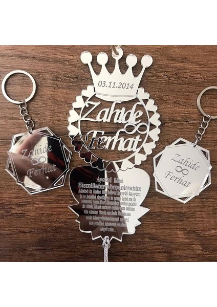 Kişiye Özel Araba Süsü Pleksi Dikiz Aynası Süsü 2 Anahtarlık Gümüş Renk