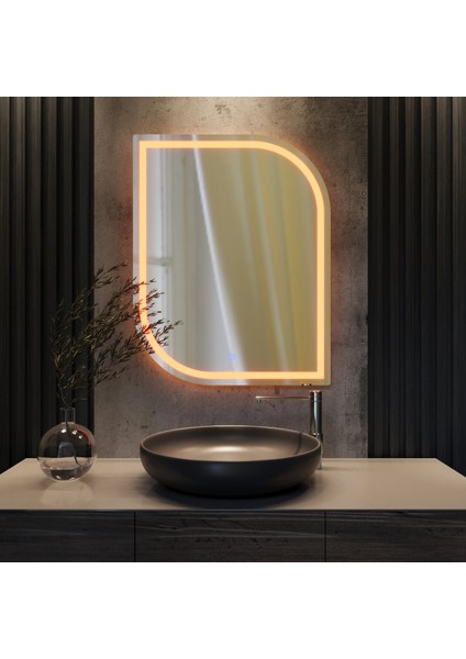 LED Işıklı Kumlamalı (Dokunmatik Sensörlü) Banyo Konsol Aynası Dekoratif Ayna