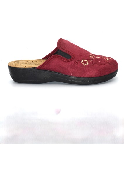 Kadın Bordo Çiçekli Kışlık Ev Terliği