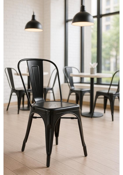 Tolix Kolsuz Metal Sandalye-Siyah(4 Adet)