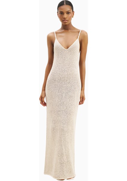 Crochet Örgü Plunging Cami Kadın Maxi Elbise