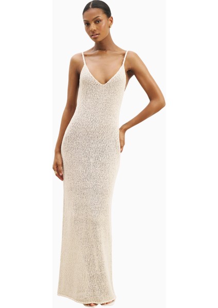 Crochet Örgü Plunging Cami Kadın Maxi Elbise fırsatları