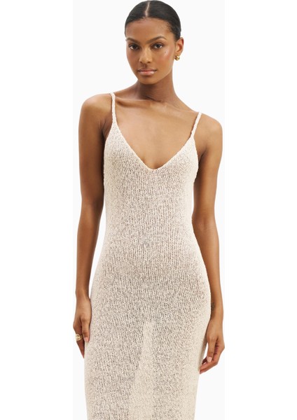 Crochet Örgü Plunging Cami Kadın Maxi Elbise