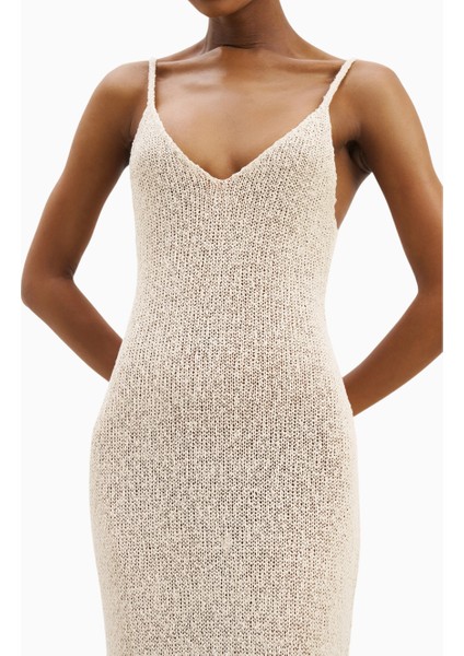 Crochet Örgü Plunging Cami Kadın Maxi Elbise