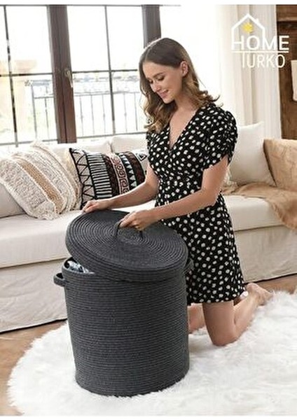 Jüt Kapaklı Çamaşır Sepeti 40 X 35 CM Katlanabilir Kullanım İçin Şık Çözüm fırsatları