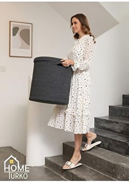 Jüt Kapaklı Çamaşır Sepeti 40 X 35 CM Katlanabilir Kullanım İçin Şık Çözüm indirimleri