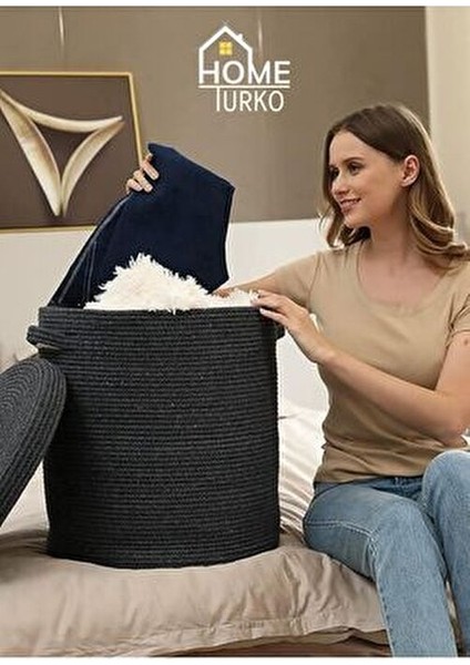 Jüt Kapaklı Çamaşır Sepeti 40 X 35 CM Katlanabilir Kullanım İçin Şık Çözüm