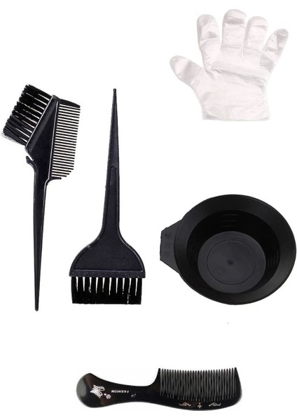 3'lü Saç Boyama Seti Saç Boyama Kabı+2 Adet Fırça Saç Tarağı Şeffaf Boyama Eldiveni