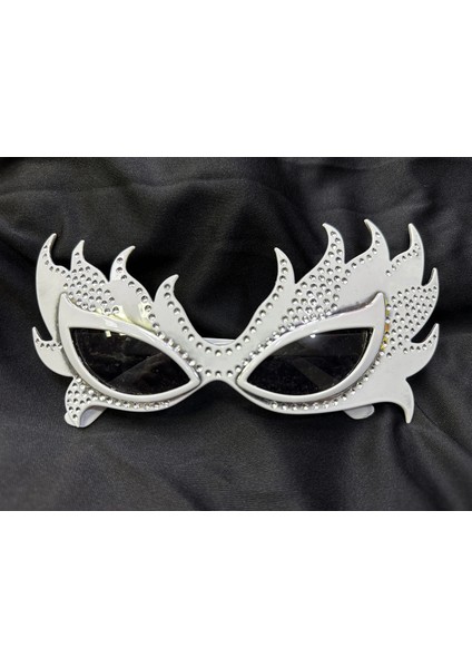 Taşlı Beyaz Alev Parti Gözlüğü