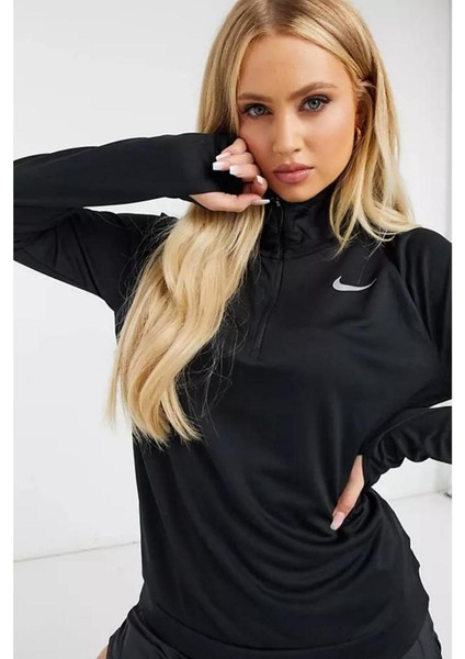 Dri-Fit Runnig Element Half Zip Long Kadın Siyah Çeyrek Fermuar Antreman Üstü