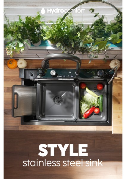 Akıllı Teknolojik Eviye Seti Paslanmaz Taban Evye Tüm Aksesuarlar Dahil