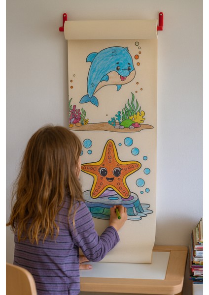 Dikey Su Altı Yaşamı Boyama Rulosu | 4 Metrelik Çocuk Aktivite Kağıdı | Eğitici ve Eğlenceli Deniz Temalı Boyama Kağıdı