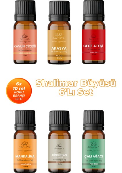 Shalimar Büyüsü Oda Kokusu 6'lı Set- Doğal Esansiyel Uçucu Yağ, Difüzör Esansı, Buhurdanlık Yağı