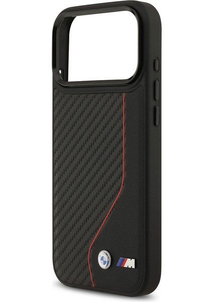 iPhone 17 Pro Max Uyumlu Kılıf Bmw Lisanslı M-Safe Şarj Metal Bmw ve M Logolu Pu Karbon