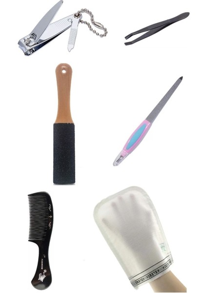 6'li Bakım Seti Tarak Kese Cımbız Tırnak Makası Tırnak Törpüsü Topuk Törpüsü