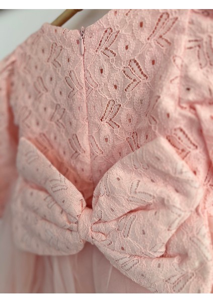 Kız Bebek Çocuk Dantel Güpürlü Doğum Günü Parti Düğün Özel Gün Tüllü Astarlı Prenses Abiye Elbise