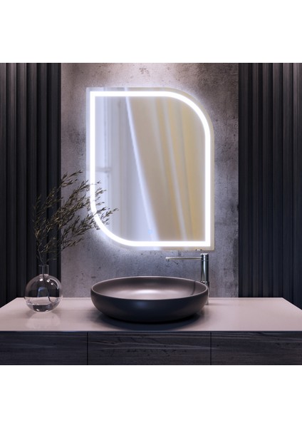 LED Işıklı Kumlamalı (Dokunmatik Sensörlü) Banyo Konsol Aynası Dekoratif Ayna