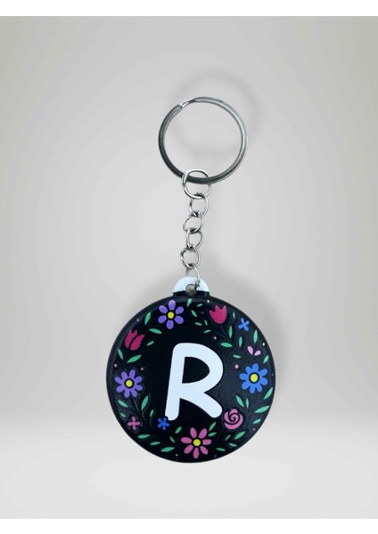 R Harf Kişiye Özel Harfli Çiçek Desenli Plastik Anahtarlık Şişe Açacağı Hem Şık Hem Kullanışlı Hediye Seçeneği