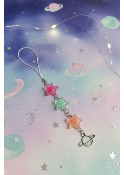 Yaka Kartı Süsü Telefon Süsü Çanta Süsü Yıldız Charm Satürn Gezegen Uzay