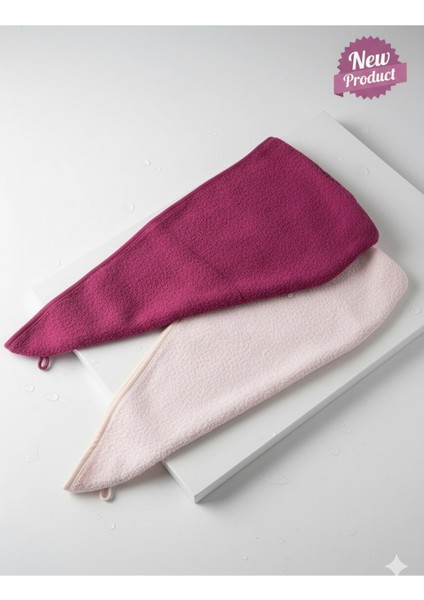 Saç Havlusu Saç Bonesi 2 Li Set %100 Pamuk Banyo ,havuz ve Deniz Sonrası Kurulama Ekru / Fuşya