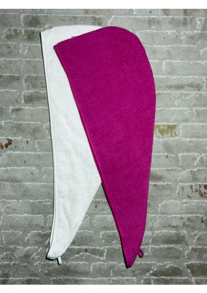 Saç Havlusu Saç Bonesi 2 Li Set %100 Pamuk Banyo ,havuz ve Deniz Sonrası Kurulama Ekru / Fuşya